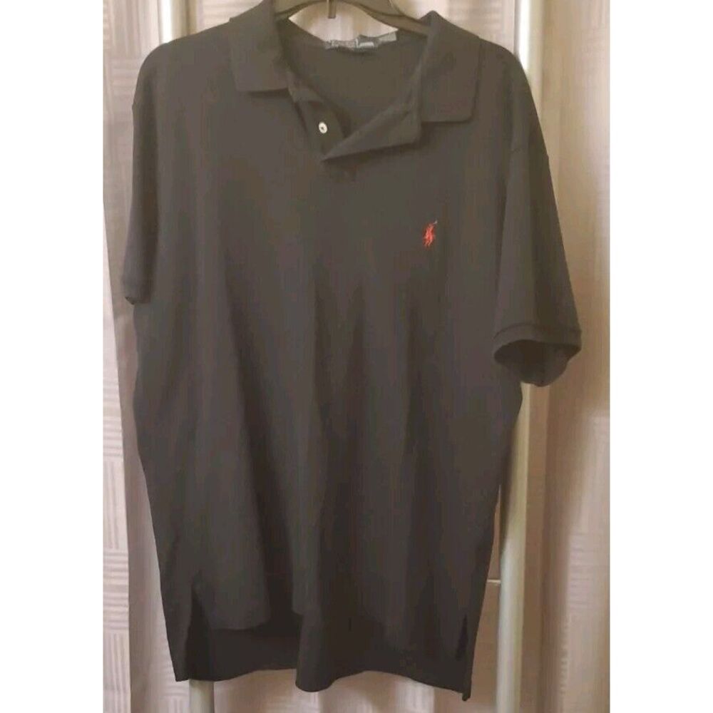 Polo Ralph Lauren Shirt Mens XL Black Custom Fit Short Sleeve Polo Red Pony